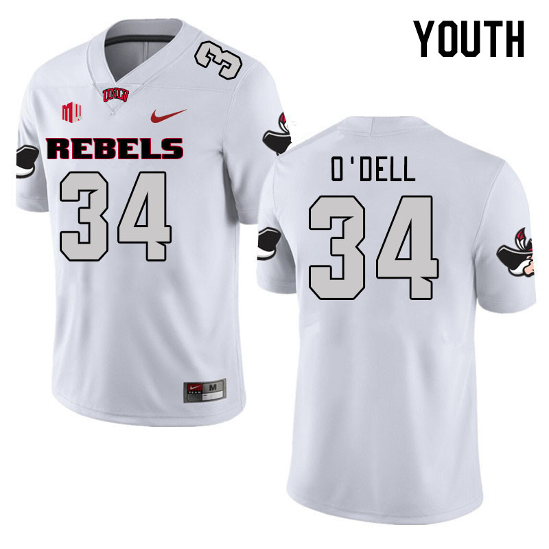 Youth #34 Tyray O'Dell UNLV Rebels 2023 College Football Jerseys Stitched-White - Click Image to Close